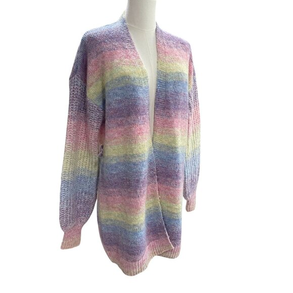 Laurie Felt Pastel Rainbow Cardigan S Soft Knit Open Front Cozy Boho Coquette - Picture 9 of 10